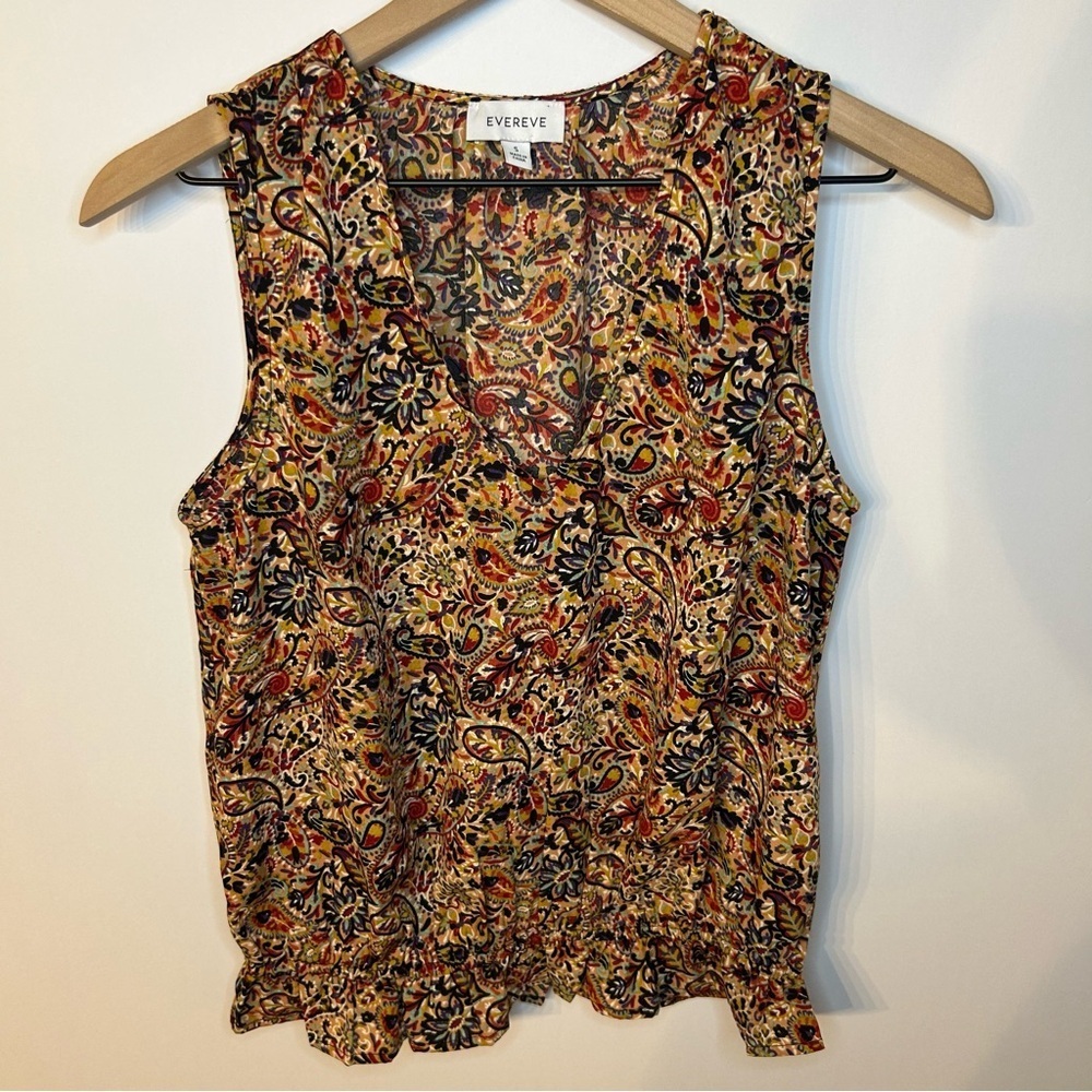 Evereve Women’s Olivia Paisley V Neck Tank Sleeveless Top, Size Small - Picture 4 of 10